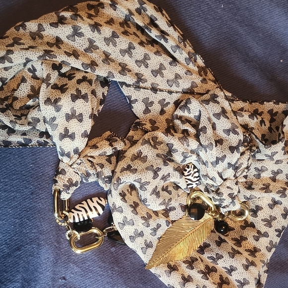 Scarf Necklace with Black Bead & Gold Charm - Women Accessories - Picture 4 of 5